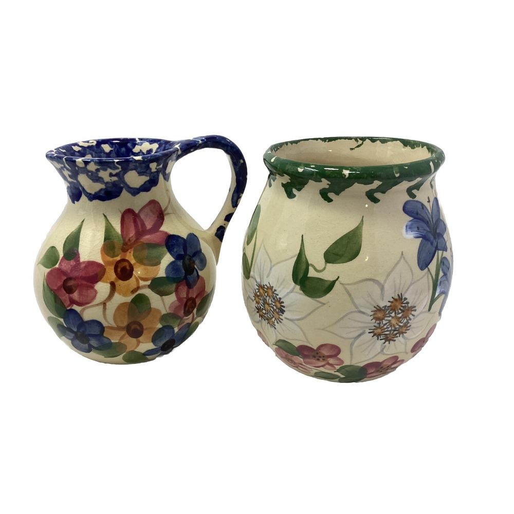 2 Alpine Pottery 2001 Roseville Ohio 1996 Amish Creamer And Crock/spoon Holder